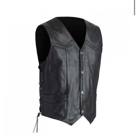 Street & steel motorcycle vest large highway leather vest lace up sides - Picture 1 of 10